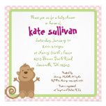 Soccer Monkey Square Baby Girl Shower Invitation