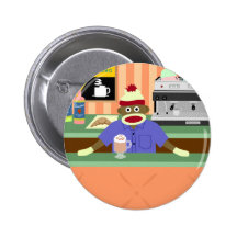 Sock Monkey Coffee Shop Barista Pinback Buttons