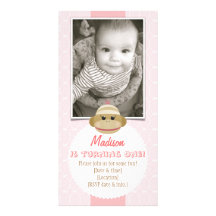 Sock Monkey Girl Birthday Invitation New Baby Personalised Photo Card