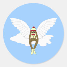 Sock Monkey Guardian Angel Round Sticker