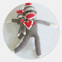 Sock Monkey Love #1 Round Stickers
