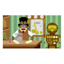 Sock Monkey Steampunk Scientist Business Cards