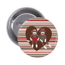 Sock Monkeys in Love Valentine's Day Heart Gifts Pinback Button