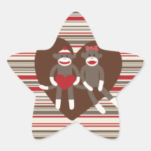 Sock Monkeys in Love Valentine's Day Heart Gifts Star Stickers