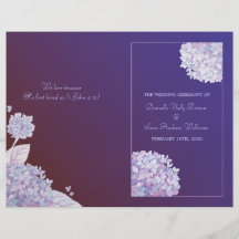 Soft Hydrangeas Deep Purple Wedding Folded Program Flyers