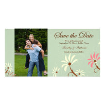 Soft teal + cream floral wedding save the date photo card