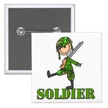 Soldier Stick Figure Pinback Buttons