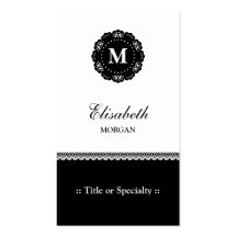 Solemn Elegant Black Lace Monogram Business Card Template