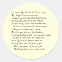 Sonnet # 10 by William Shakespeare Round Sticker