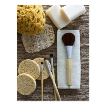 Spa detail of sponges and brushes postcard