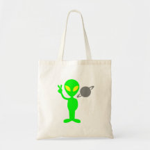Space Alien Flashing the Peace Sign Canvas Bags