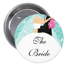 Sparkly Bride Bridal Party  Button / Pin Turquoise