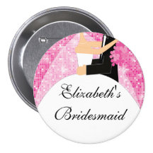 Sparkly Bride Bridesmaid  Button / Pin Pink