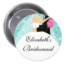 Sparkly Bride Bridesmaid  Button / Pin Turquoise