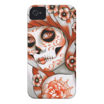 Spectrum Series - Orange Sugar Skull Girl Case-Mate iPhone 4 Cases