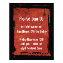 Spider Web Grunge Gothic Birthday Invitations