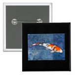 Spotted Sanke Koi in Tiled Pool with Dragonfly Button