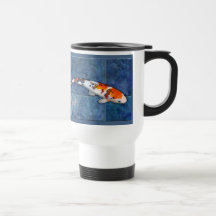 Spotted Sanke Koi in Tiled Pool with Dragonfly Coffee Mug
