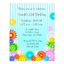 Spring Birthday Party Invitation Colourful Flowers