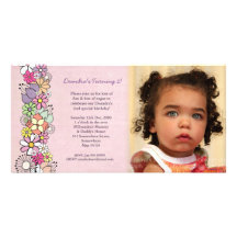 Spring Blossoms Baby Girls 2nd Birthday Invite Photo Card Template