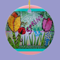 Spring Collage Glitter ornaments