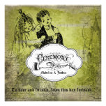 Spring Green Damask Bride and Groom Wedding Invite
