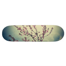 Spring pink tree flowers skateboard deck