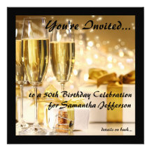 Sq Champagne and Sparkles Golden 50th Invitations