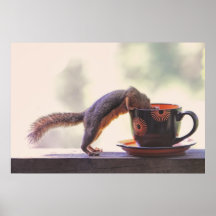 Squirrel and Coffee Cup Print
