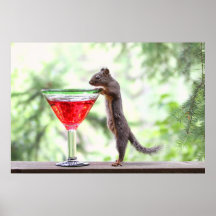 Squirrel Drinking a Cocktail Poster