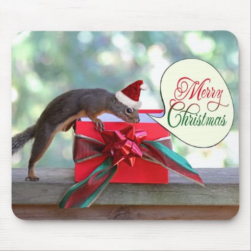 Squirrel Opening Christmas Present Mouse Pads