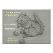 Squirrel Pencil Drawing Play date Party Invitation