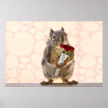 Squirrel with Bouquet of Red Roses Posters