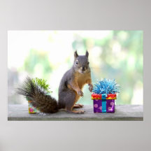 Squirrel with Wrapped Presents Print