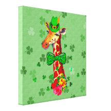 St. Patrick's Day Giraffe Stretched Canvas Prints