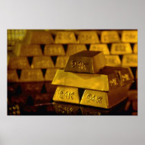 Stacks of gold bars posters