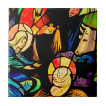 Stained Glass Style Nativity Ceramic Tile