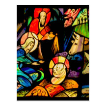 Stained Glass Style Nativity Post Card