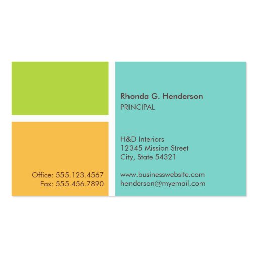 Standard modern colour block turquoise professiona business card
