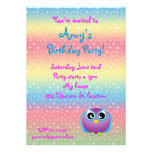 Star owl on rainbow birthday invitation invitations