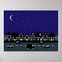 Starlit Street At Night Illustration Poster