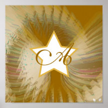 Starry Angelic Wings Monogram Golden Poster