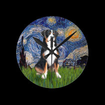 Starry Night - Greater Swiss Mountain dog wall clocks