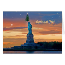 Statue of Liberty with Christmas Tree Personalise Greeting Cards