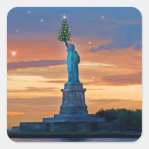 Statue of Liberty with Christmas Tree Square Stickers