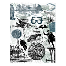 Steampunk Collage Colorized Post Cards