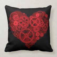 steampunk mechanical heart throw pillow