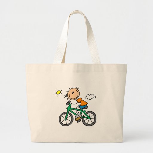 Stick Boy Riding Bicycle Canvas Bags