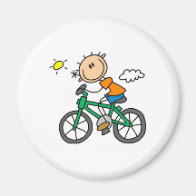 Stick Boy Riding Bicycle Refrigerator Magnets
