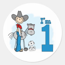 Stick Cowboy 1st Birthday Round Sticker